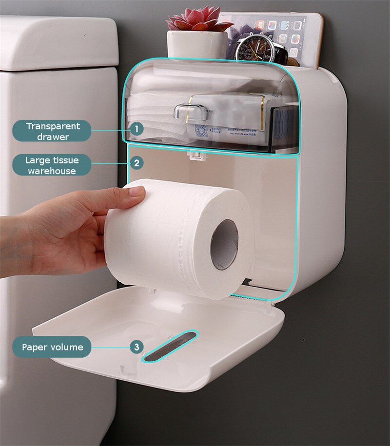 Wasserdichte Wand Montiert Wc Papier Halter Bad Tissue Box Tray Rollen Papier Kunststoff Wc Papier Fach Doppel Schicht Lagerung