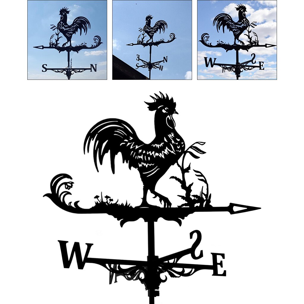 Decorative Wind Vane Weather Vane Black Garden Mount Yard Decoration, Stainless: Rooster