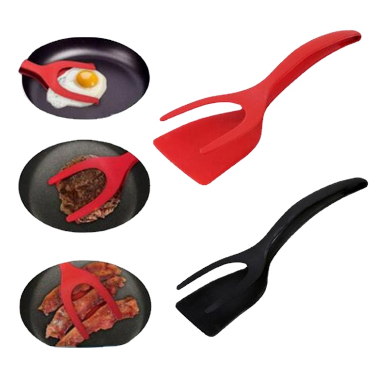 2 In 1 Grip Flip Tongs Egg Spatula Pancake Spatula Nylon Egg Toast Baked Steak Barbecue Tongs Kitchen BBQ Bread Utensil