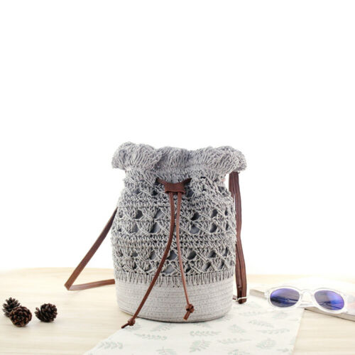 Femmes Vintage décontracté tissé à la main ronde rotin osier paille tissé fourre-tout Papyrus sac à main tricoté seau sac à bandoulière