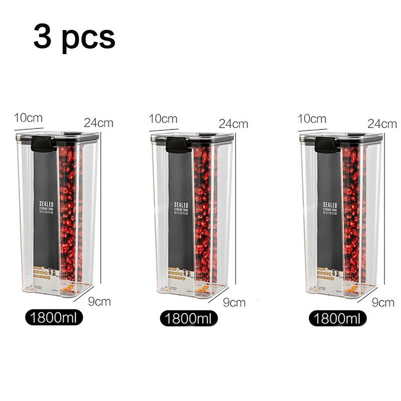 Huisdier Vierkante Transparante Verzegelde Vers Houden Doos Keuken Graan Opslagtank Snack Gedroogd Fruit Opslag Jar Keuken Gereedschap Levert: 3pc 1800ml