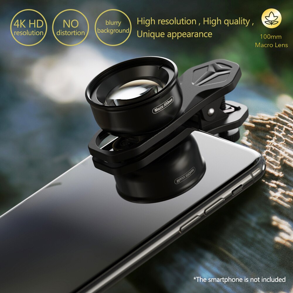 Apexel apl -hb100mm universal smartphone makro linse 4k hd telefon kamera linse ingen forvrængning sløret baggrund kompatibel til iphone