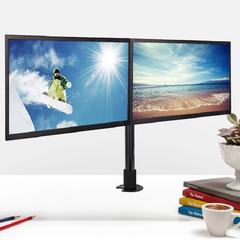 HILLPORT Fully Adjustable Dual Arm LCD LED Monitor Desk Mount Stand Bracket for 13"-32" Screens with 45 degree Tilt XCD5011