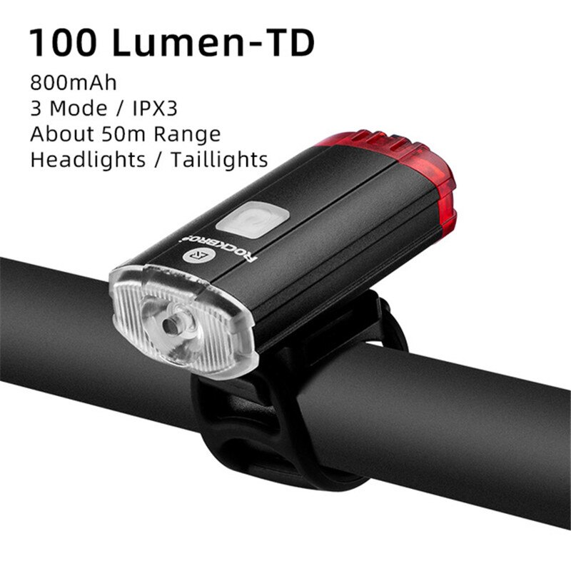 ROCKBROS LED Bike Light USB Oplaadbare Fiets Licht Regendicht Aluminium Ultralight Zaklamp 2000mAh MTB Voorlamp Koplamp: YQ-TD-100