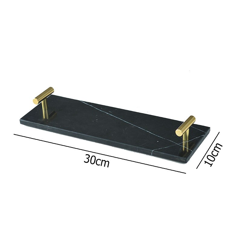 Bandejas de mármol Natural para decoración del hogar, bandeja decorativa con mango dorado, estante para baño, tocador, cosméticos, organizador de joyas