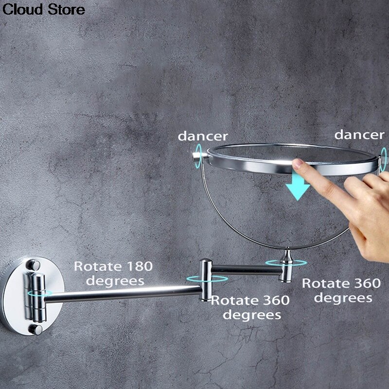 Folding Adjustable Wall Mounted Mirror For Bathroom | Bathroom Vanity Mirror With Extendable Arm 360° Swivel and 3x Magnify