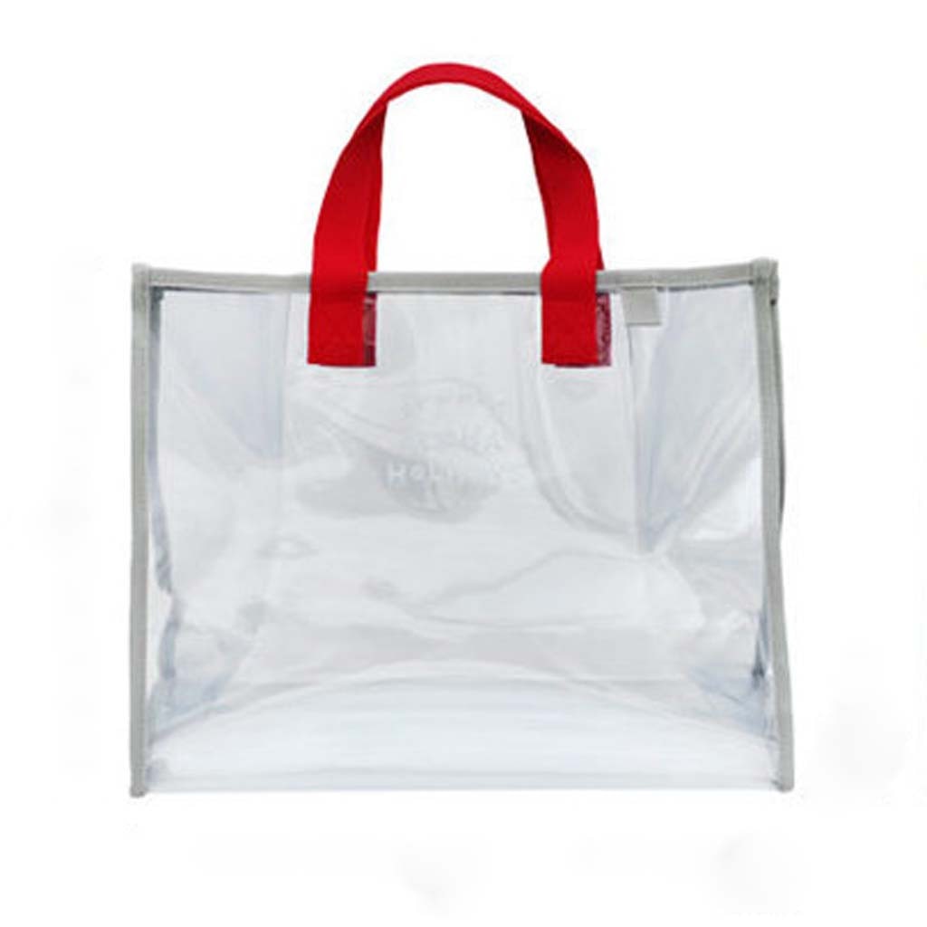 Kvinder gennemsigtig pvc håndtaske rejse strand skuldertaske klar genanvendelig indkøbspose pung tote toiletartikler vask vandtæt taske #p: Rød
