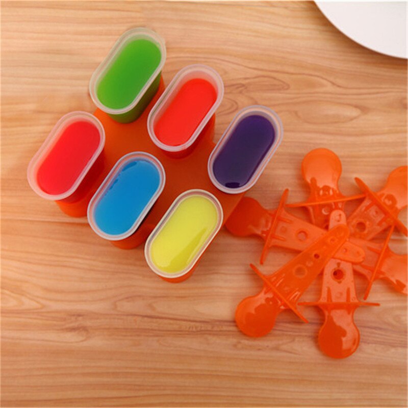1 Set 6 Cells Popsicles Mold Plastic Frozen Ice Cream Mold Popsicle Maker Lolly Mould Tray Pan Maker Tool Cooking tools