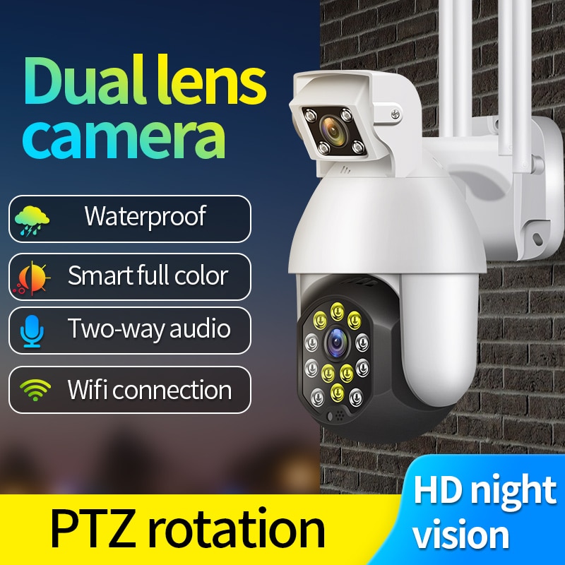 1080P Dual Lens Beveiliging Wifi Ip Cctv Security Camera Wireless Outdoor Waterdichte Thuis Ptz Ir Cam Wifi Camera Motion detectie