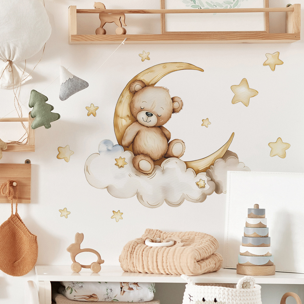 Schattige beer muurstickers voor kinderkamers jongens meisjes babykamer decoratie kind behang dier kinderkamer decor zelfklevend vinyl: Oranje
