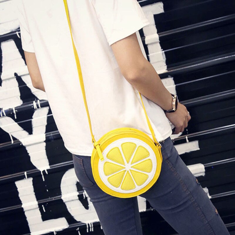 Bolso Circular de limón para mujer, bolsos de mensajero casuales con cremallera, bolsos de mano cruzados impermeables, bolsos de hombro para mujer, novedad