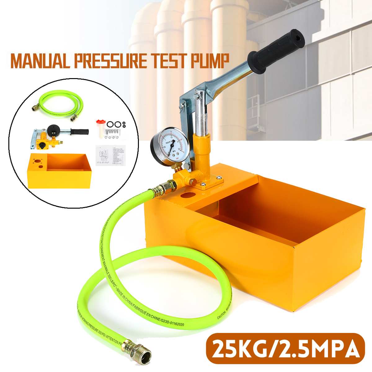 Water Pressure Tester 2.5MPa Pipeline Tester 25KG Manual Hydraulic Water Pressure Test Pipeline Tester Pump Machine with Hose