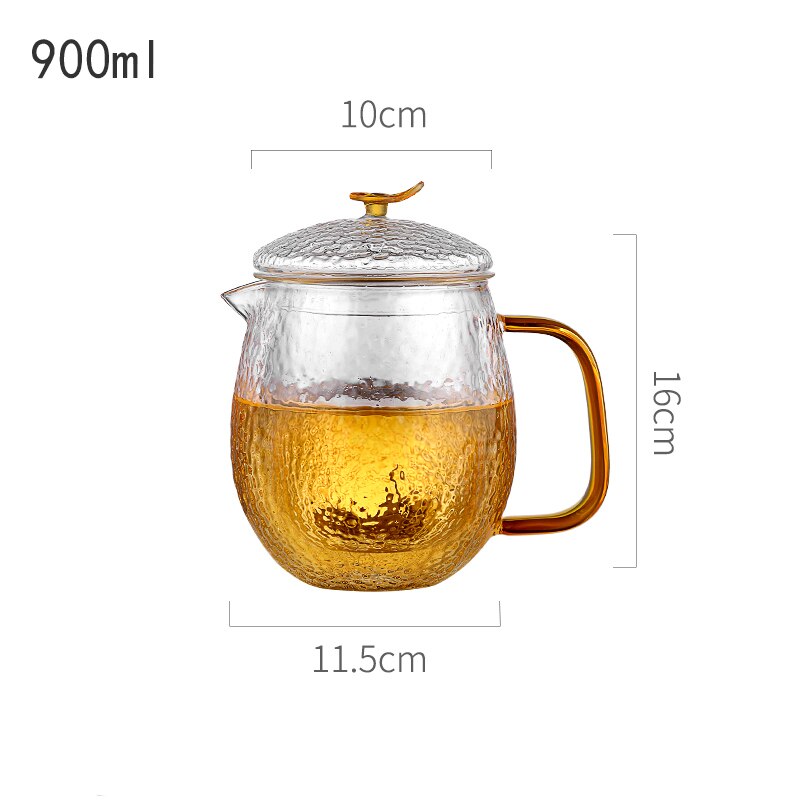 Taza de té de vidrio con tapa con mango infusor, tetera con filtro de botella de té, escamas de pescado innovador de borosilicato resistente al calor, 300ML, 500ML: 900ml