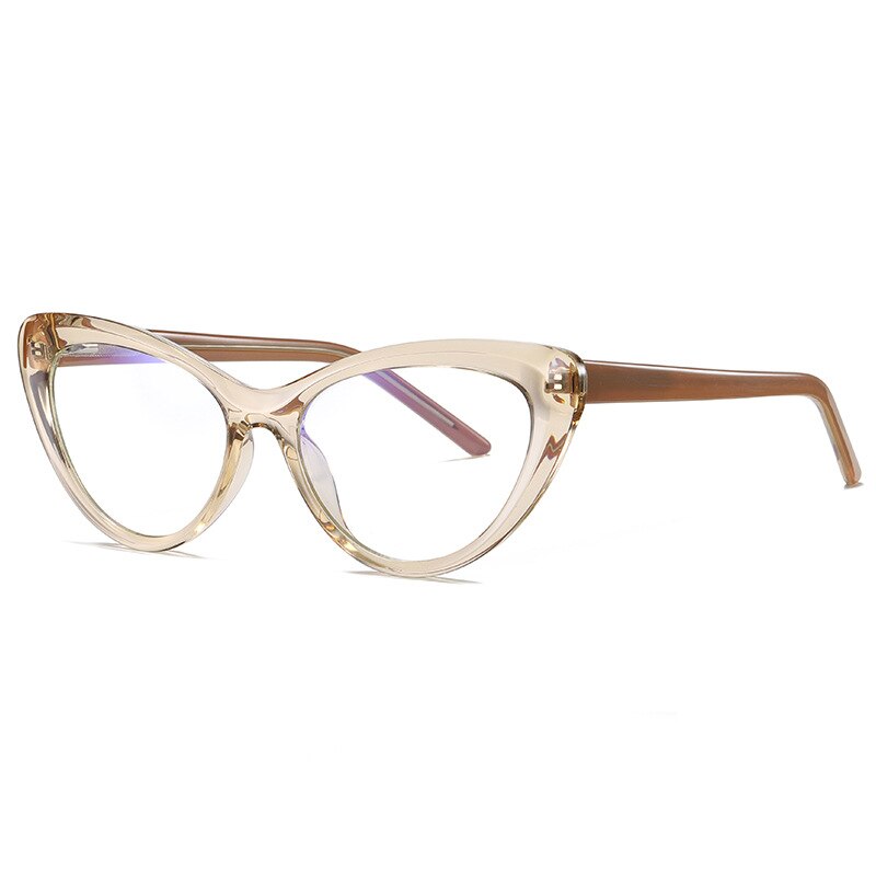 49082 Anti-blue Light Plastic Titanium Glasses Frames Cat Eye Ultralight Men Women Optical Computer Glasses: C212-P30Champagne