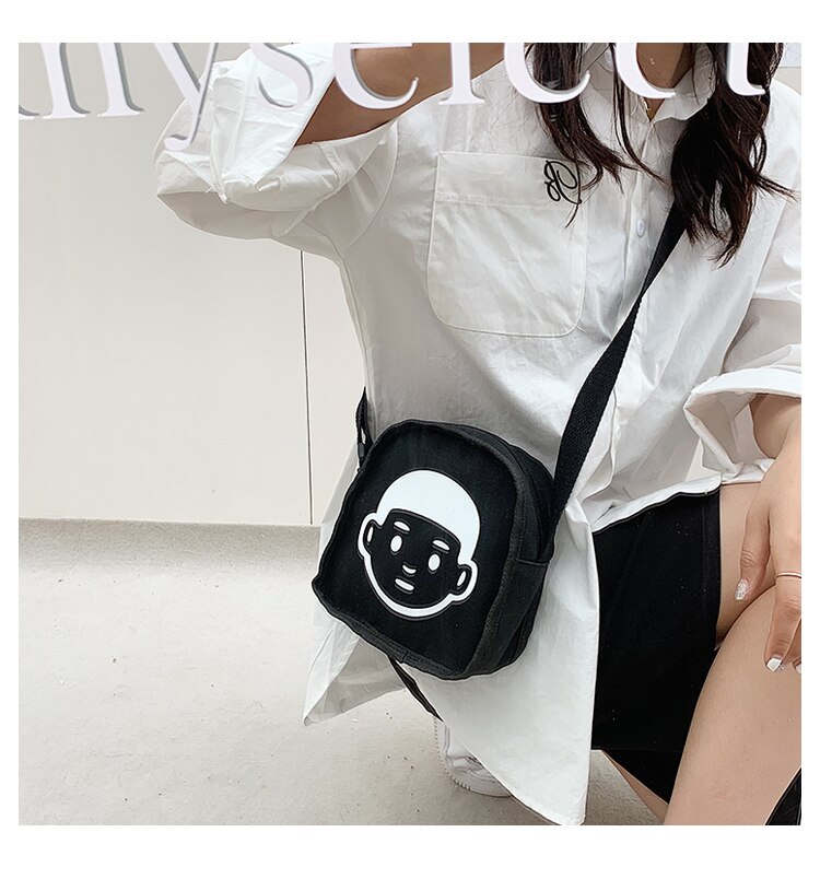 Adolescentes moda caráter padrão mini bolsa de lona alça larga bolsa de ombro para mulheres estilo japonês aleta casual sacoche homme