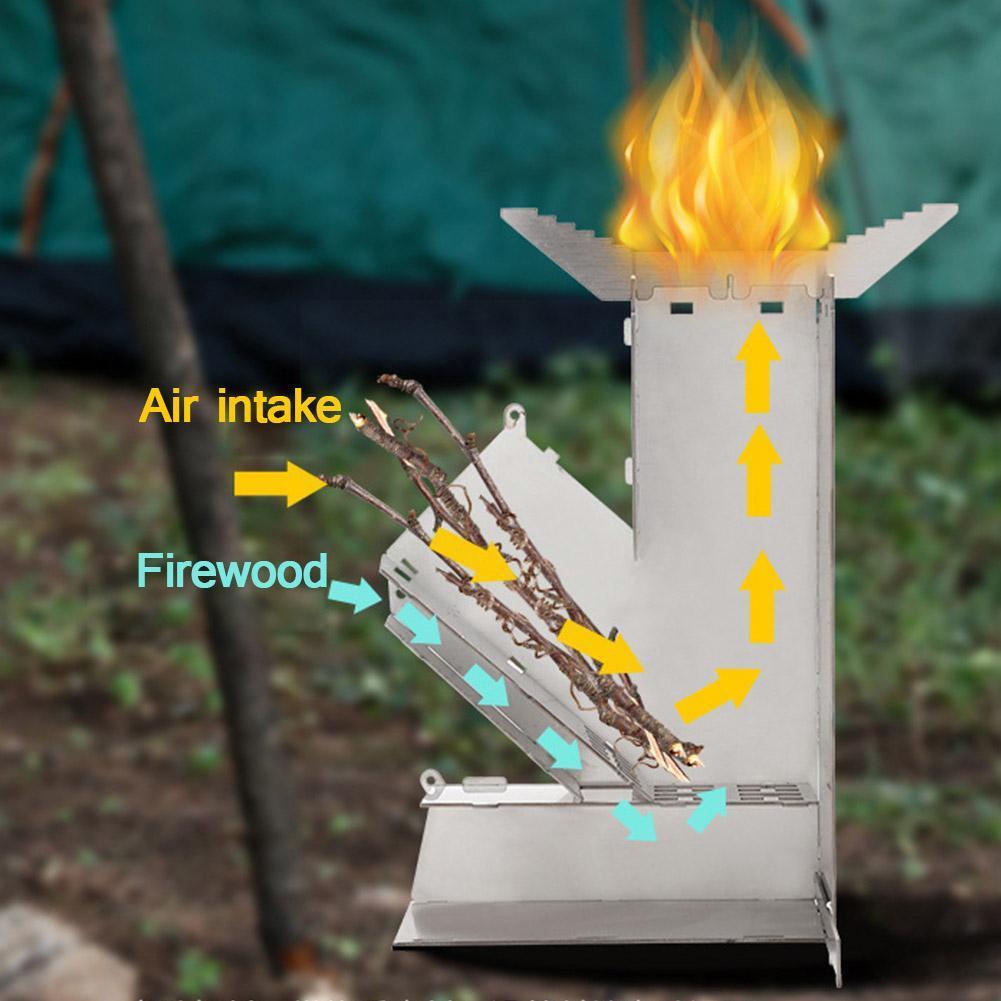 Portable Collapsible Camping Stove Wood Stove Outdoor Tent Rocket Stove Wood Steel Backpacking Stove Camp Burning N3a0