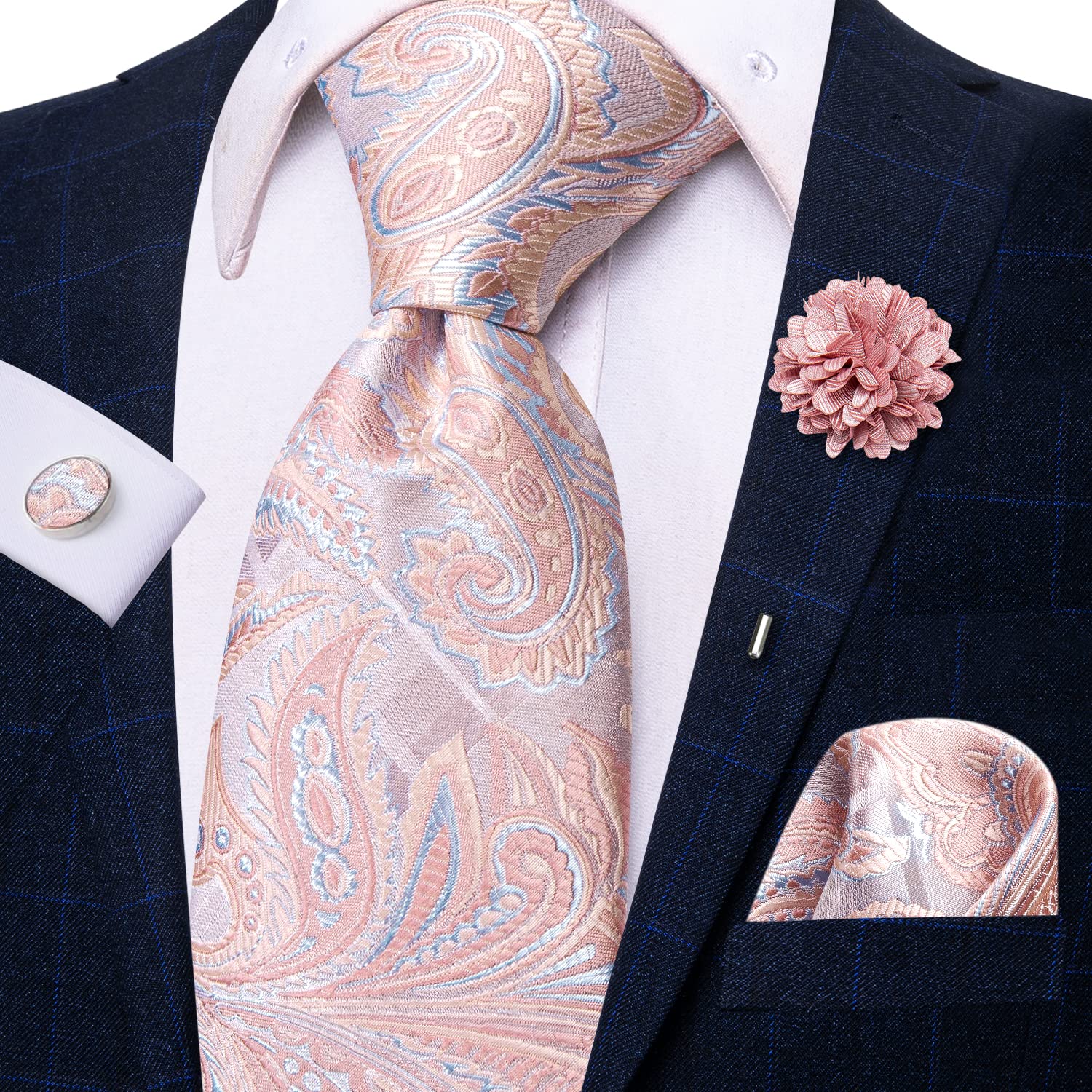 Corbata de negocios de seda azul claro liso para hombre, corbata de de alta corbata de lujo de 8,5 cm, broche de gemelos, corbata de boda para hombre 2023: Plata