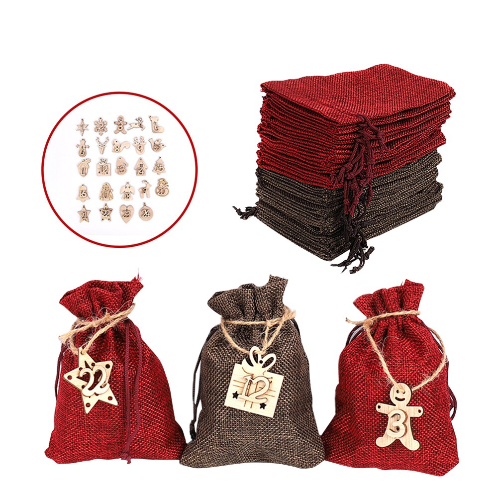 24 stuks/set adventskalender om te vullen jute tas knutselset stoffen tas diy festivaltassen voor kerstmis adventskalender stof: 2a