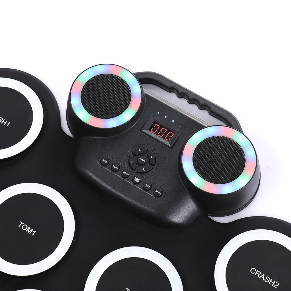 Powered with Drumsticks Foot Pedals Roll-Up Drum Set Electronic Drum Kit Roll-Up Electronic Drum 9 Drum Pads Battery