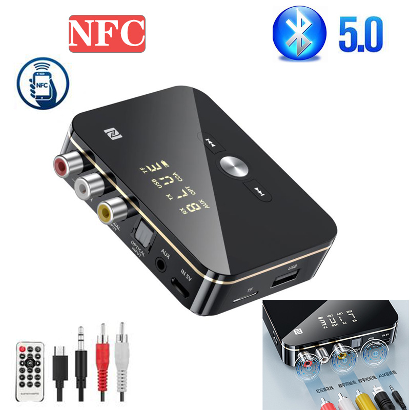 M8 Bluetooth 5.0 trasmettitore HD ricevitore adattatore Wireless NFC Audio RC Aux 3.5mm Jack FM Stereo multifunzione per PC TV