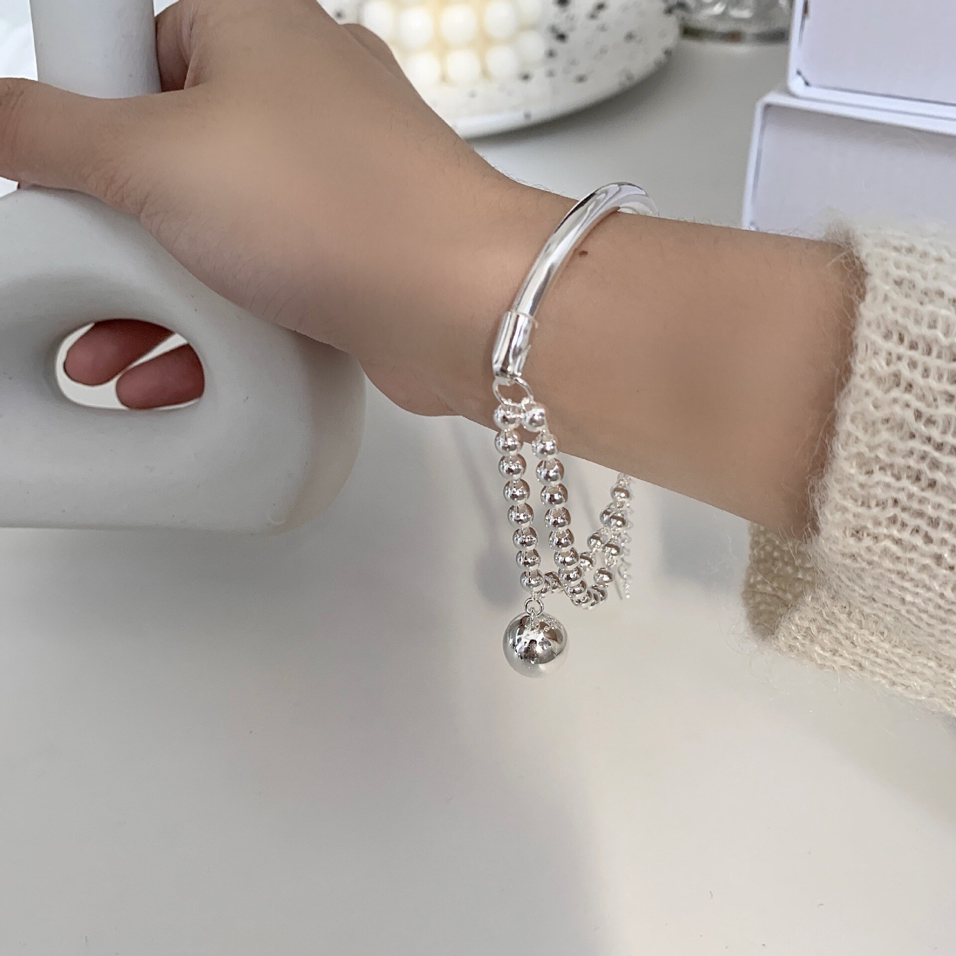 S925 braccialetto in argento Sterling per donna braccialetto palla coreana semplice studente braccialetto gioielli all&#39;ingrosso