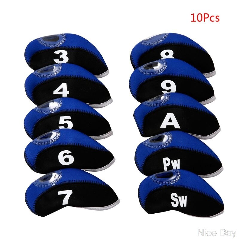 10 unids/set portátil deporte funda de neopreno de cabeza para Club de Golf de hierro cubierta protectora de cabeza: 10pcs Blue Neoprene