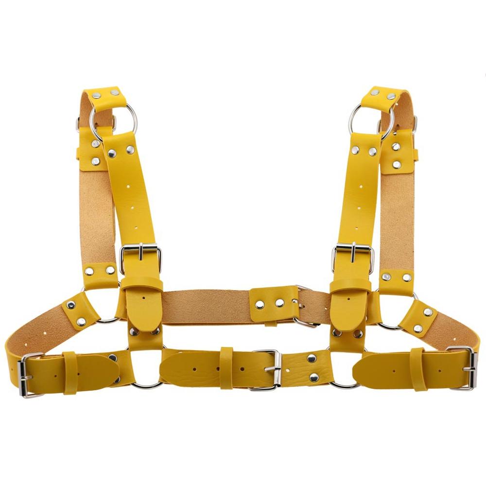 KMVEXO Degli Uomini Delle Donne Sexy Punk Chest Harness Regolabile Gabbia Catena Corpo In Metallo DELL'UNITÀ di elaborazione di Cuoio Del Choker Dichiarazione Della Collana Del Partito Clubwear: Yellow