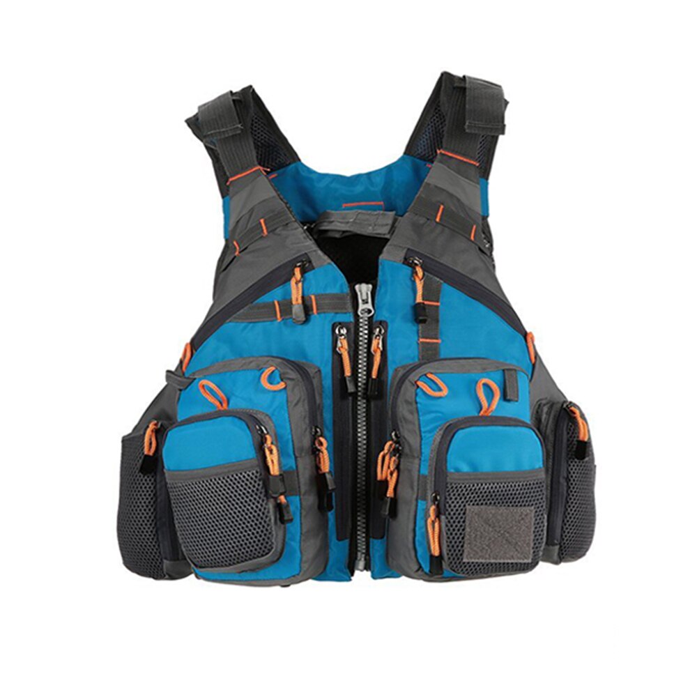 fishing multi-pocket safety life vest breathable outdoor sports swimming adjustable vest fishing gear equipment: Blue