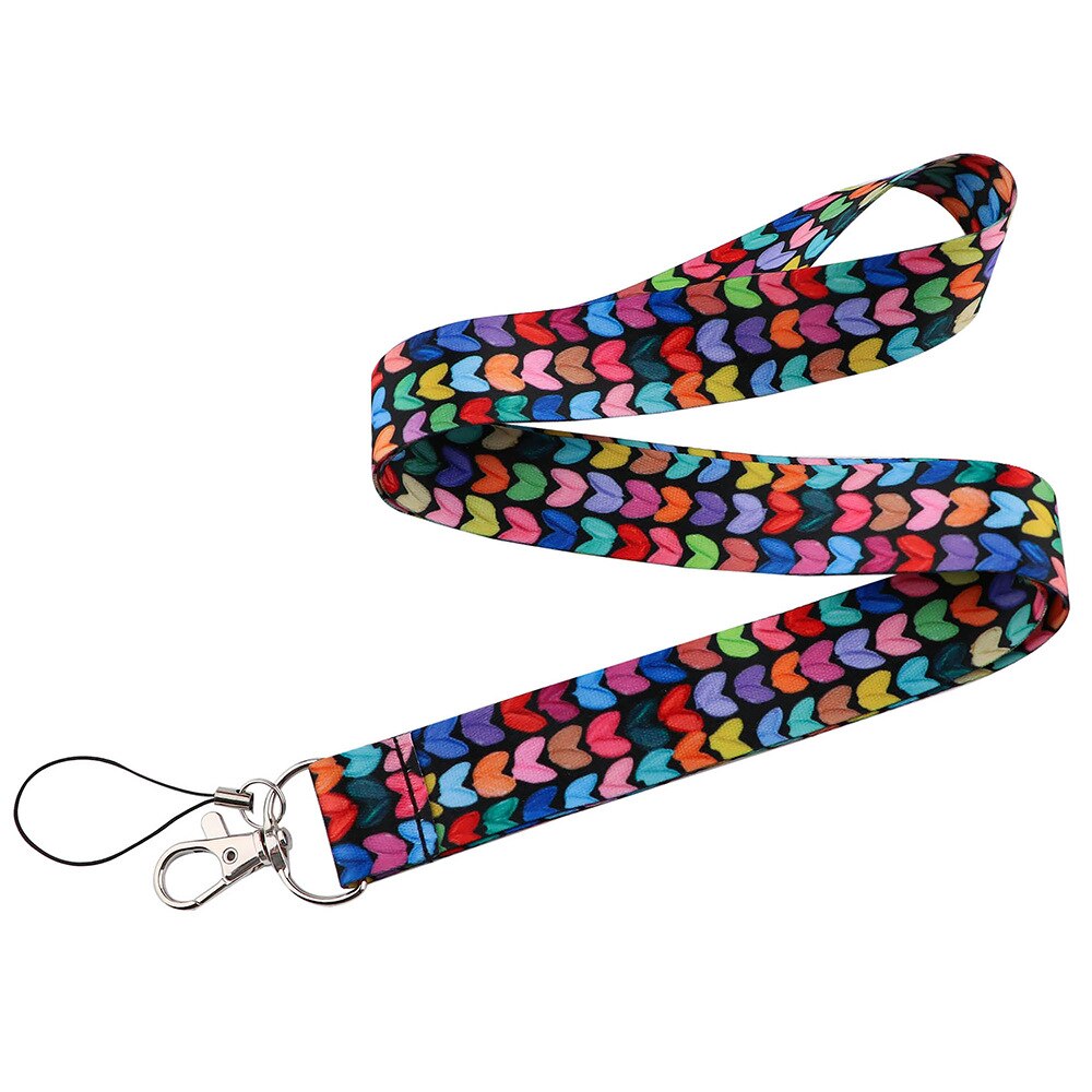 Color Block Love Pattern Print Neck Straps Keychain Lanyard USB ID Card Badge Holder DIY Hanging Rope Webbing Ribbon Accessories