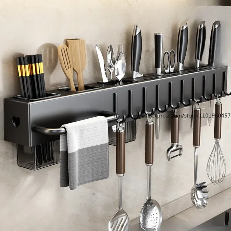 Køkkenorganisator knivhylde opbevaringsboks husholdningsknivhylde ske- og spisepindeholder ingen hul nødvendig hængende opbevaringsboks