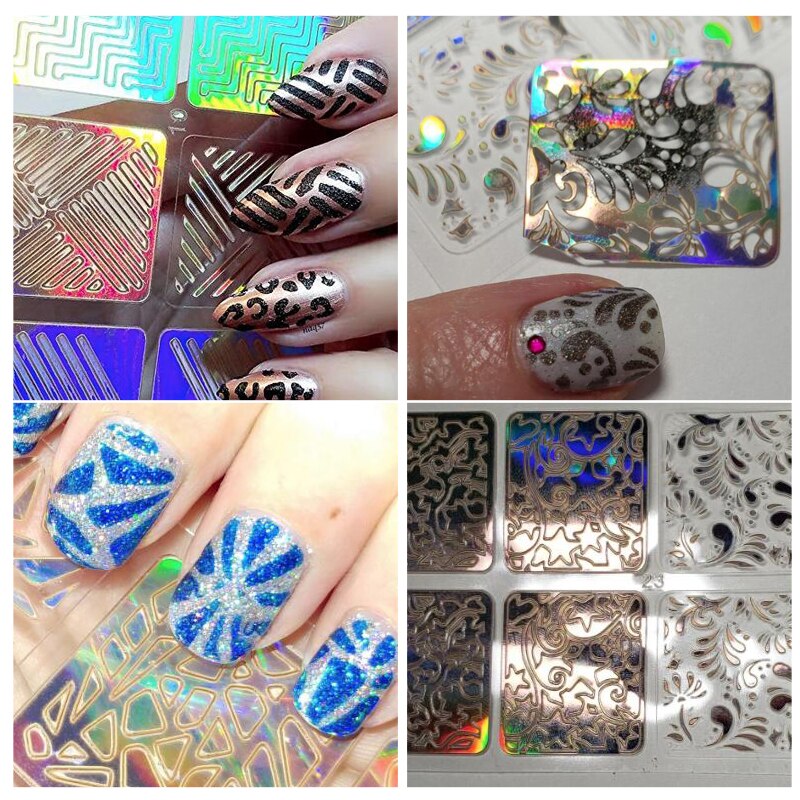 Bittb 24 Pcs Hollow Nail Stencil Sticker Holografische Nail Art Stickers Diy Franse Gidsen Tips Manicure Decoratie Decal