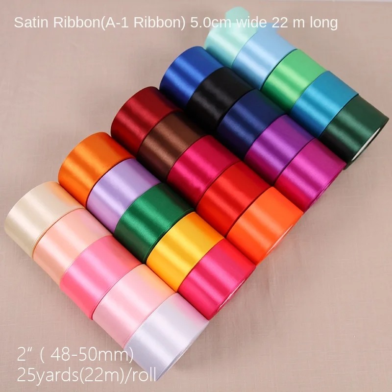 25Yards/Roll 50mm Satin Ribbons Wedding Wrapping Ribbons Bow for DIY Crafts Polyester Christmas Home Decor Accessories Tape