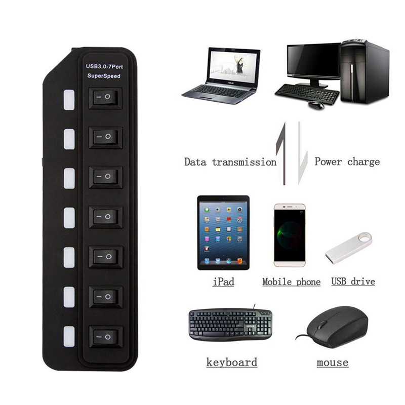 USB HUB 3.0 4 7 Poorten met Schakelaar LED Meerdere USB Splitter US/EU/AU/UK power Adapter voor Laptop PC Computer Accessoires