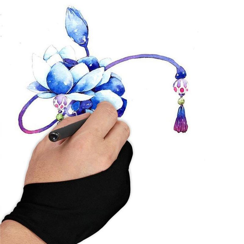 Black Glove With Two Fingers Anti-fouling Drawing Painting Graphics Tablet For Any Artist Drawing O2I5