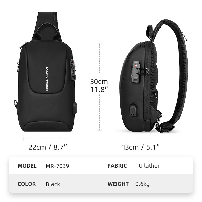 Mark Ryden Anti-theft TSA Lock Crossbody Bag for Men Shoulder Messenger Bags Male Waterproof Short Trip Chest Bag Pack