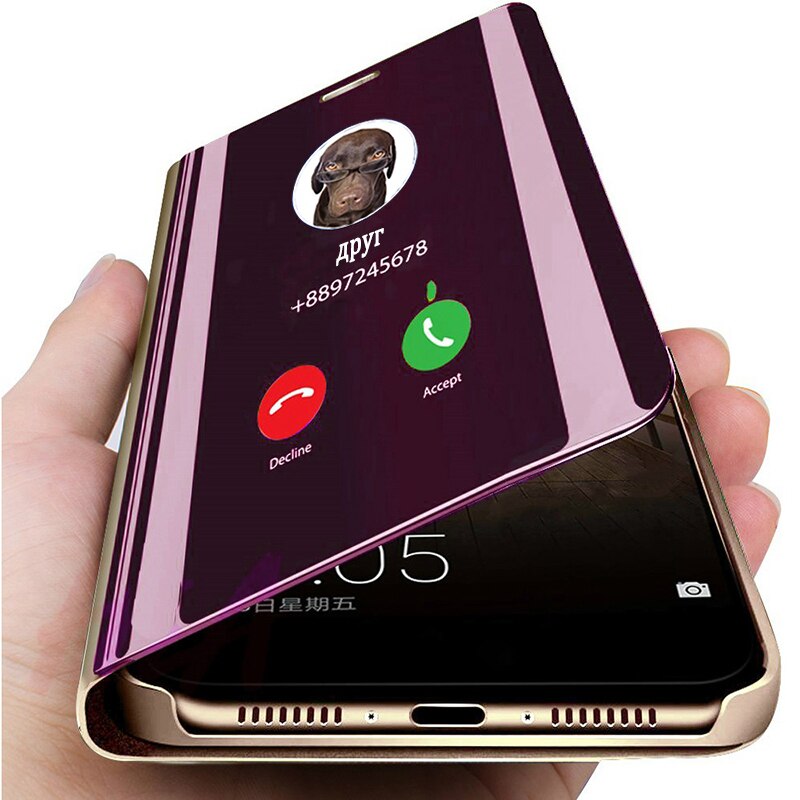 Flip etui til samsung galaxy  j6 sm j600 j600fn j600fn/ ds sm -j600f sm -j600f/ ds sm -j600fn klart speil pu skinndeksel