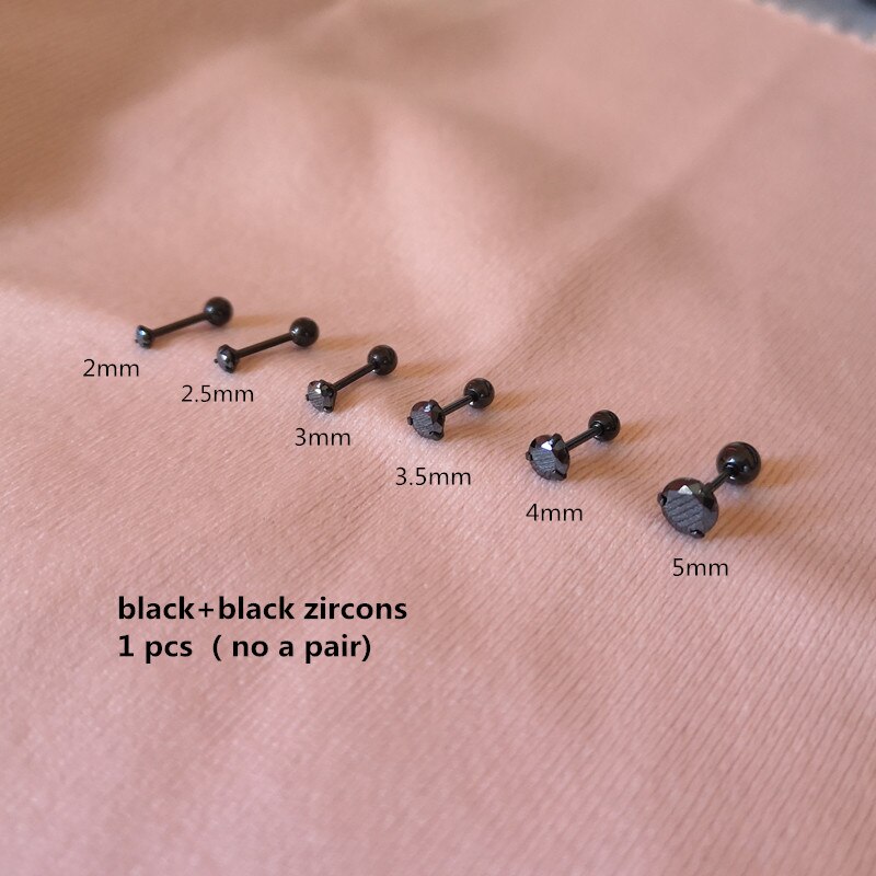1 pc lot Slim Ear sztaba iglicowa 0.8*6mm stal nierdzewna śruba stalowa powrót okrągłe cyrkonie stadniny kolczyki 2mm do 5mm IP poszycie nie łatwe znikną: 2mm 1pc / black black