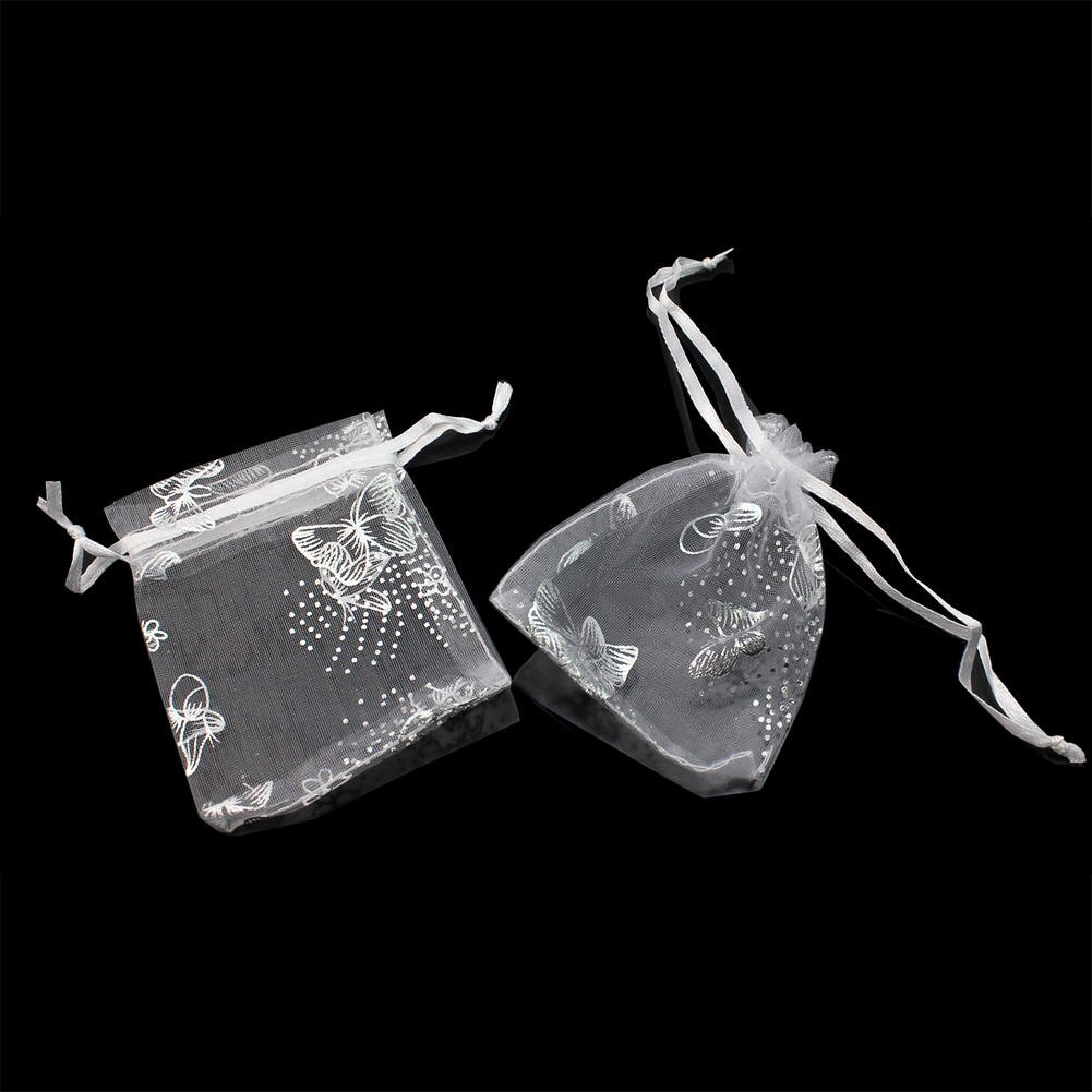 50 sztuk dość biały motyl organzy cukierki czekoladowe torby torba na prezent biżuteria torebki ślubne impreza urodziny dostaw