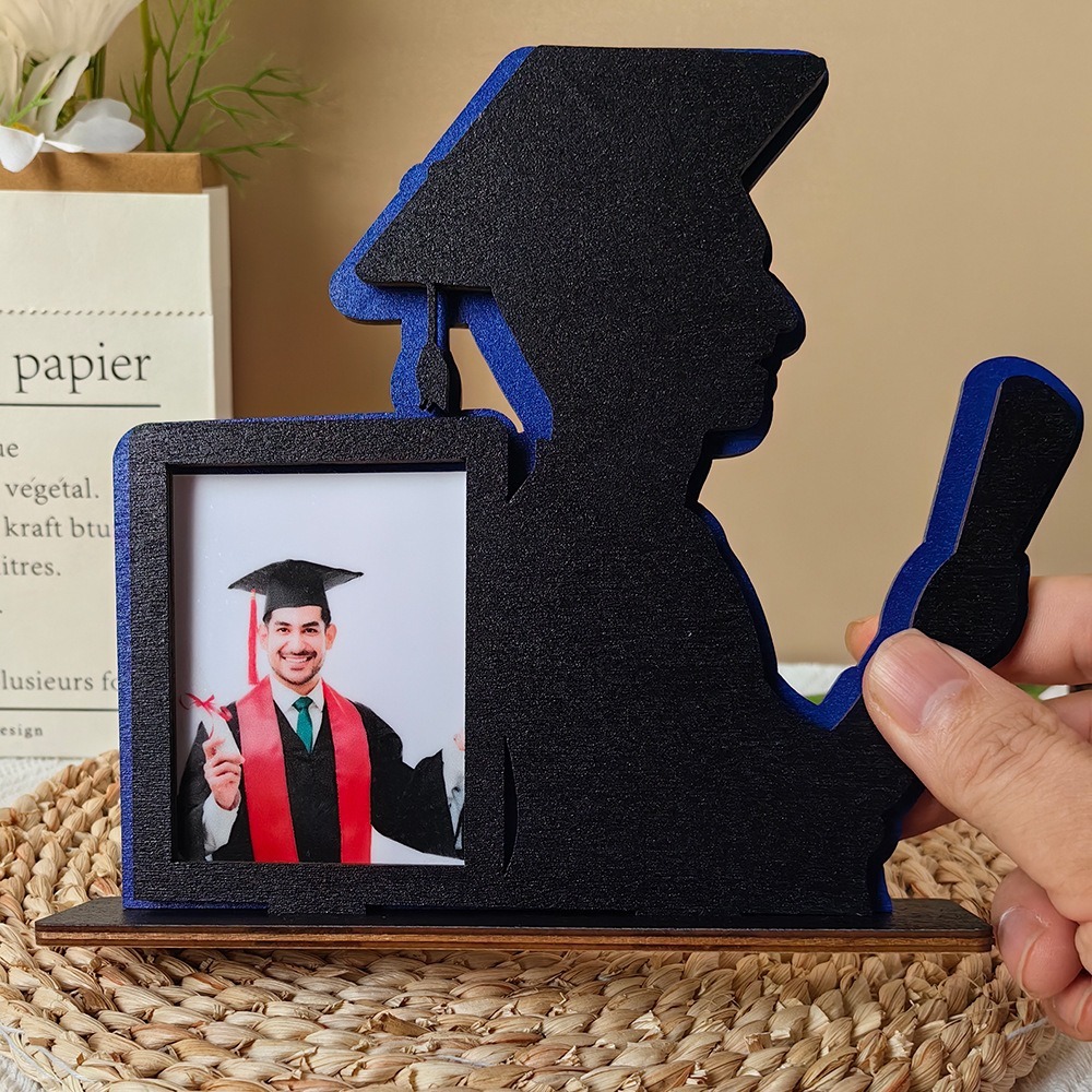 Vintage Graduation Theme Picture Frame Rustic Celebration Wooden Photo Frame Festival Handmade Picture Frame Stand