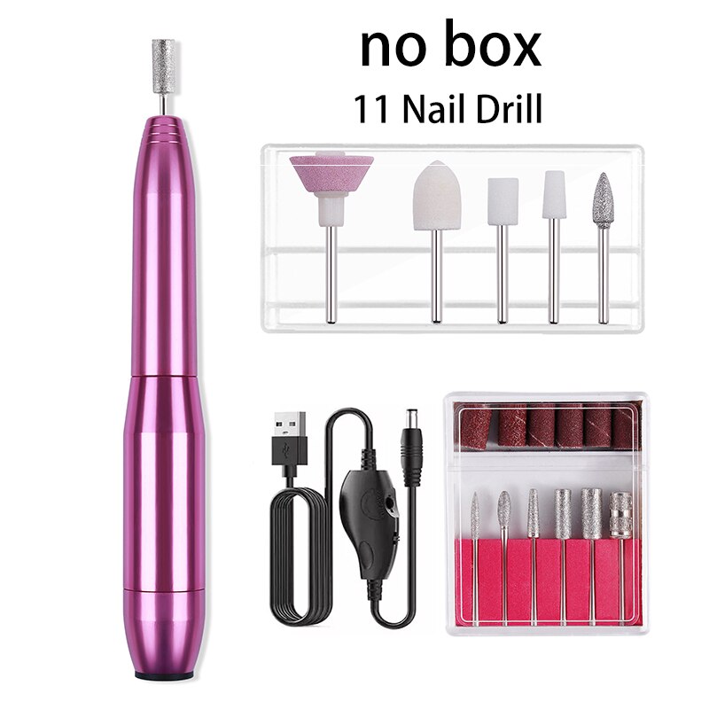 Elektrische Manicure Boor Usb Boormachine Voor Nagels Accessoires Nail Apparatuur Professionele Nagelvijl Set Molen Alle Cutter Art: Red-no-box-11drill