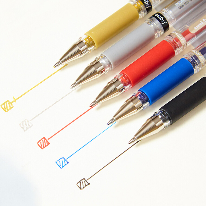 Genuine Japan 6 Pieces Uni-ball Signo Broad UM-153 Gel Pen - 1.0 mm Blue/Black/Red/White/Silver/Gold
