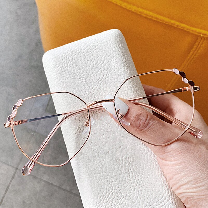 Transparent Optical Glasses Women Irregular Eyeglasses Frames Ladies Luxury Metal Spectacles Frame Rose Gold Color