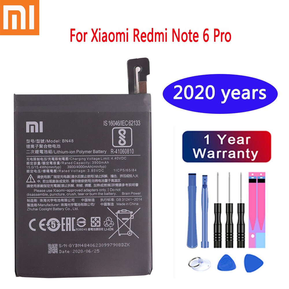 Xiaomi 100% batería Original para Xiaomi Redmi 4A Nota 5 5A 5 5 Plus Nota 6 Pro 4 Pro 6 Pro 8 Pro Mi 5S Mi 8 teléfono móvil F1 batería: BN48 Redmi Note 6 Pr