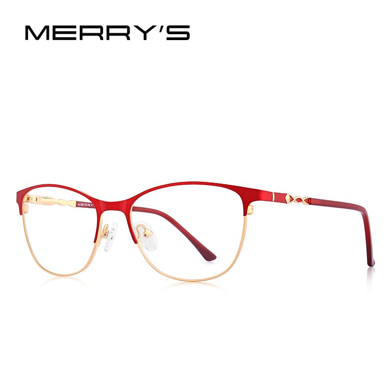 MERRYS-Gafas de estilo ojo de gato para mujer, lentes ópticas de montura completa para miopía, graduadas, S2110: C03 Red