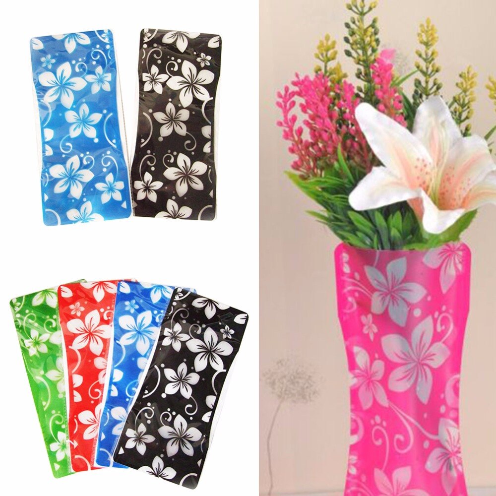2 Pcs Portable Eco-friendly Flower Cute Foldable Vase Wedding Office Home Decoration Random PVC Plastic Flower Vase