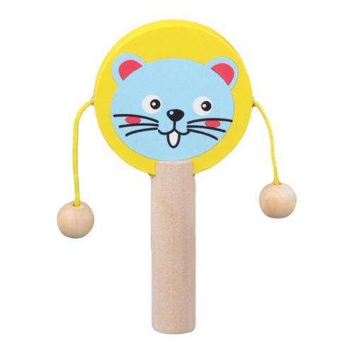 Cartoon Animal Wooden Handheld Musical Rattle Drum Shaker Education Baby Toy: Yellow
