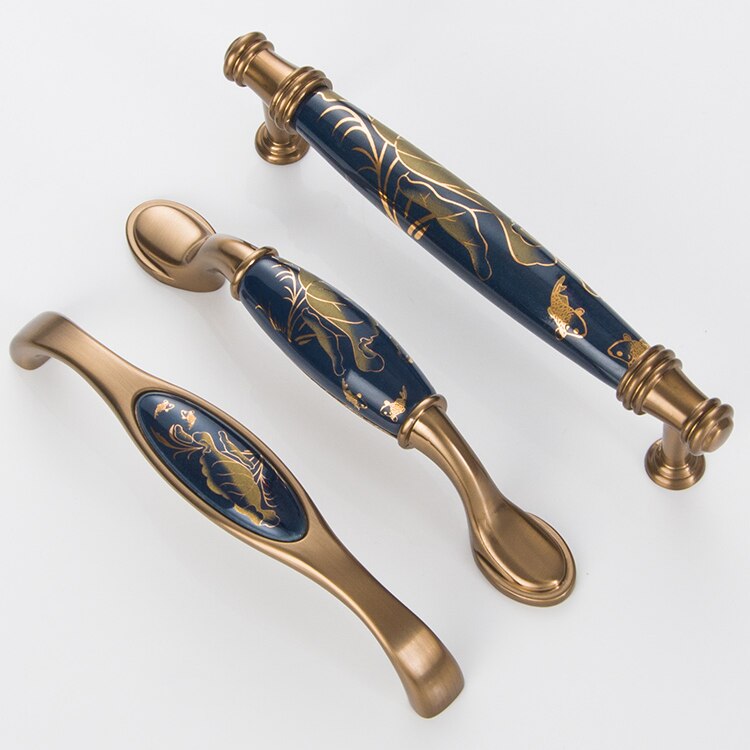 Navy blue/Ceramic Door Handles European Antique Furniture Handles Drawer Pulls Kitchen Cabinet Knobs and Handles