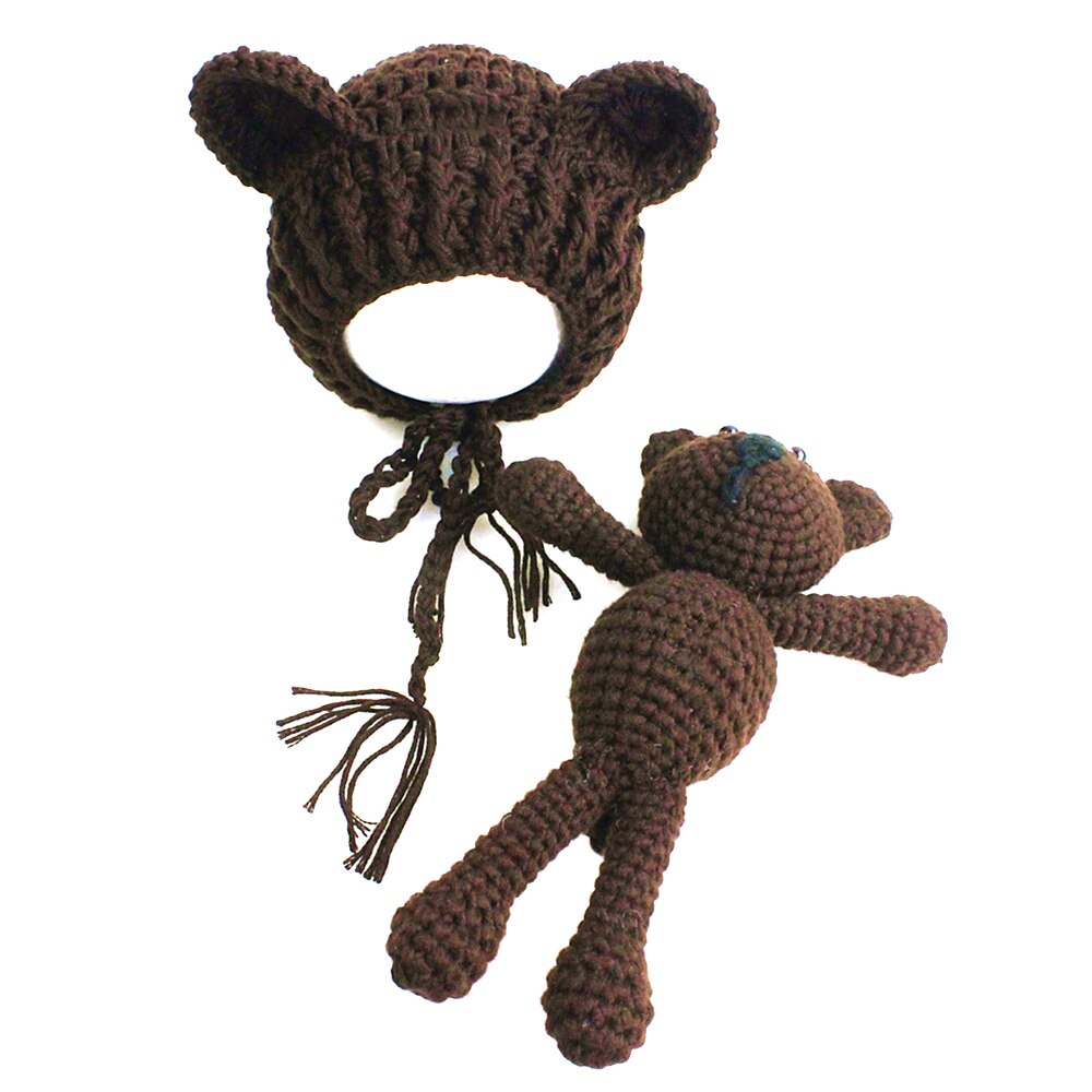 Baby Photography Props Cute Bear + Hat Photograph Set Crochet Bear Hat Cap Costume Photo Props Knit Caps