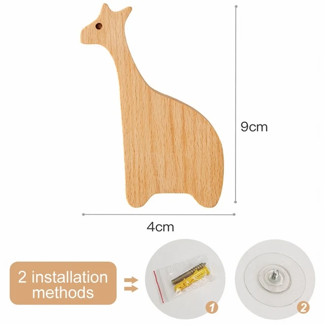1pcs Animal Wooden Hooks Cute Room Decor Hook Wall Keychain Coat Hook Home Door Wood Hook Hanger Kitchen Accessories Gadget: Light Grey