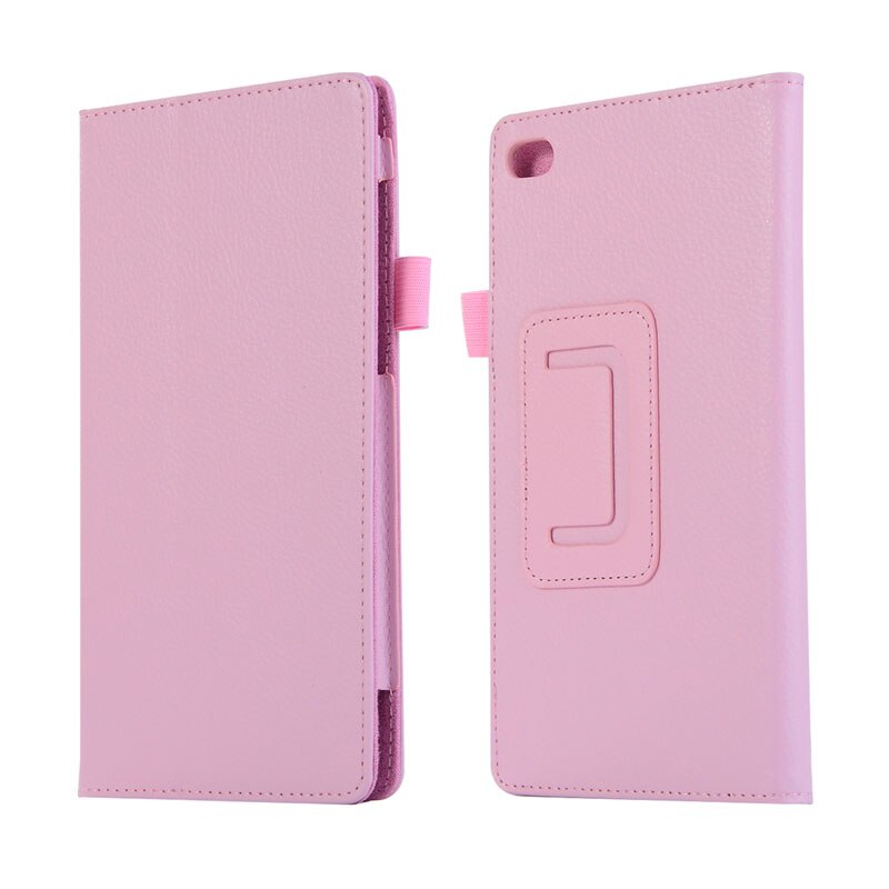 Slim litchi flip stativ pu læder cover funda etui til lenovo tab 7 essential/tab 4 7 essential tb -7304f/ n/x tablet + film + pen: Lyserød